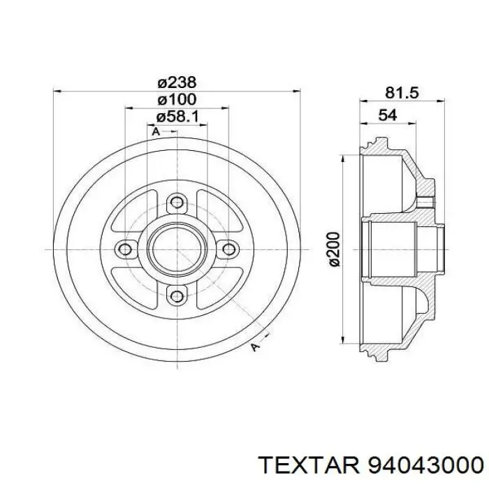 Freno de tambor trasero 94043000 Textar