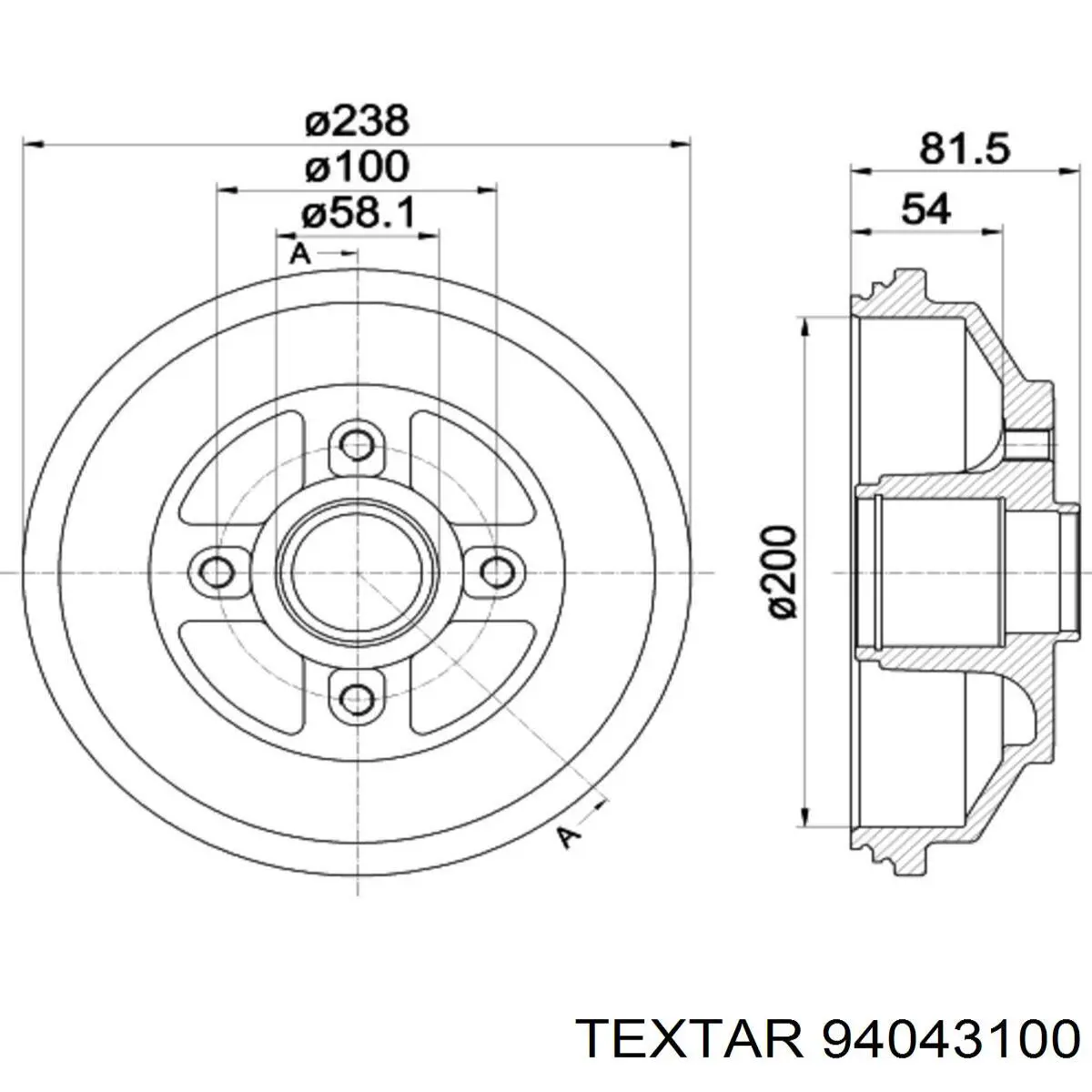 Барабан тормозной задний TEXTAR 94043100