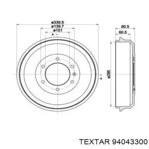 Барабан тормозной задний TEXTAR 94043300