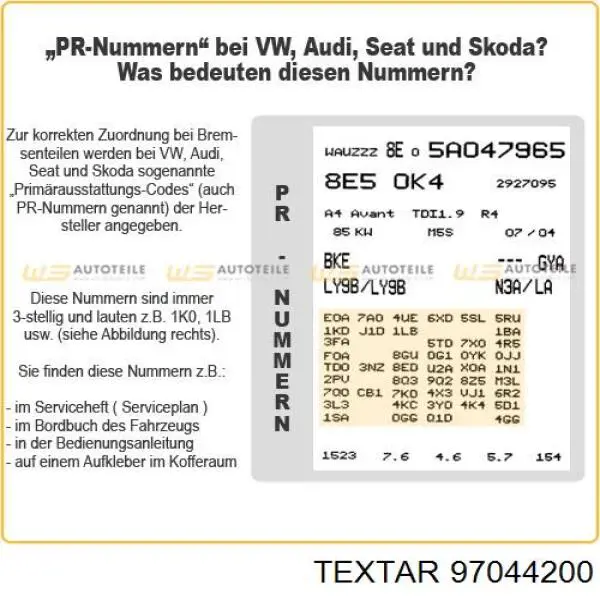 Ремонтный комплект ручника Textar 97044200 цена, от 20.32 USD