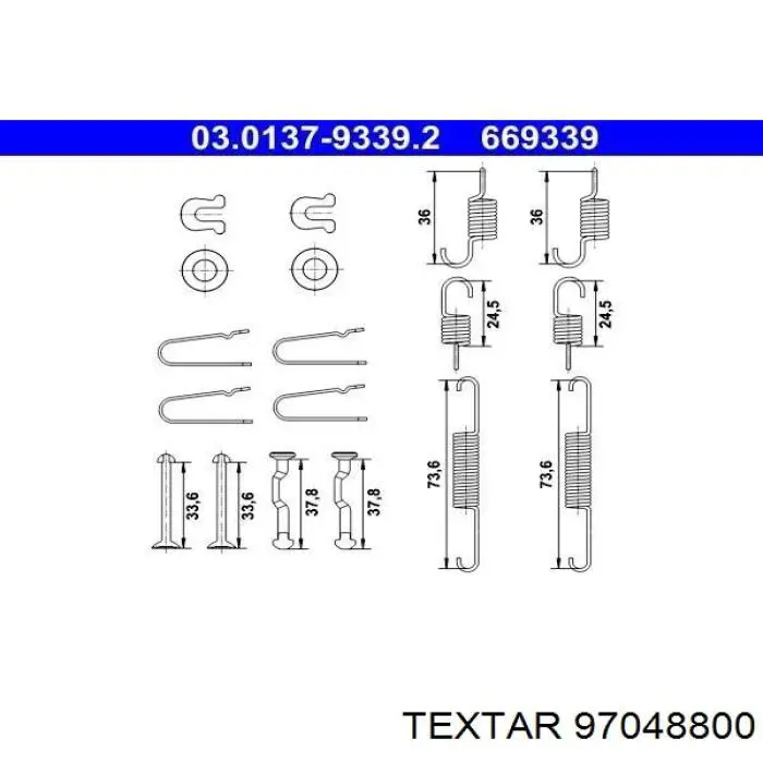 Монтажный комплект задних барабанных колодок Textar 97048800