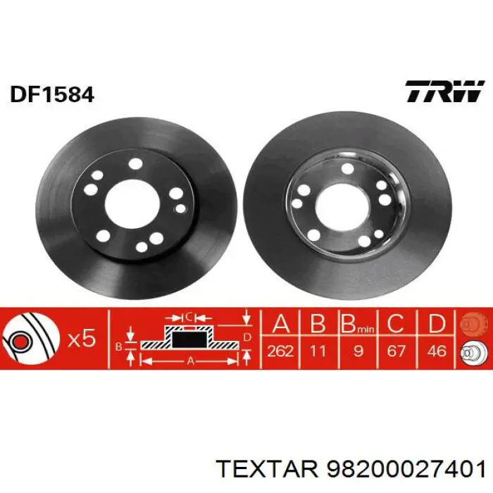 98200027401 Textar диск тормозной передний