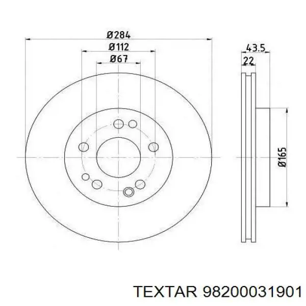 Передние тормозные диски 98200031901 Textar