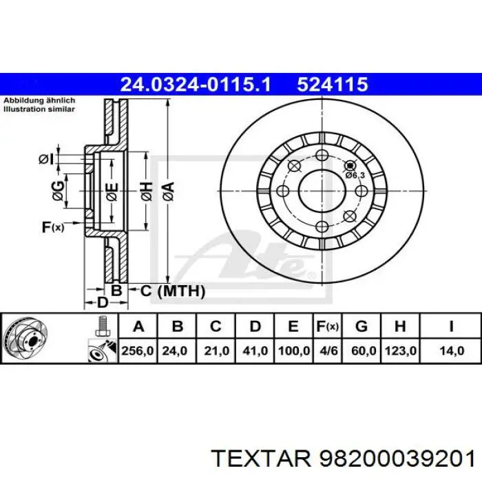 Передние тормозные диски 98200039201 Textar
