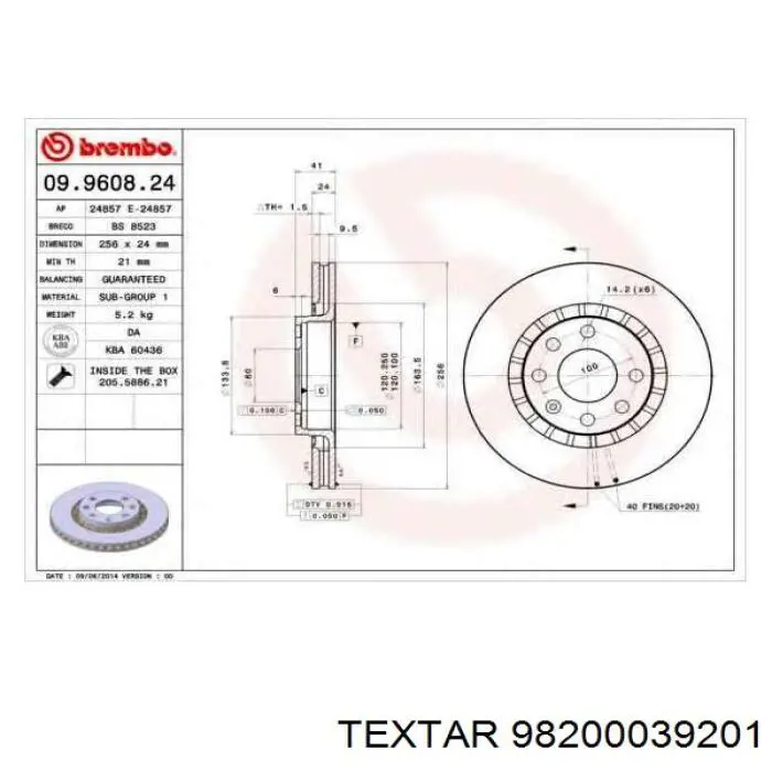 Тормоз дисковый передний Textar 98200039201 цена, от 25.97 USD