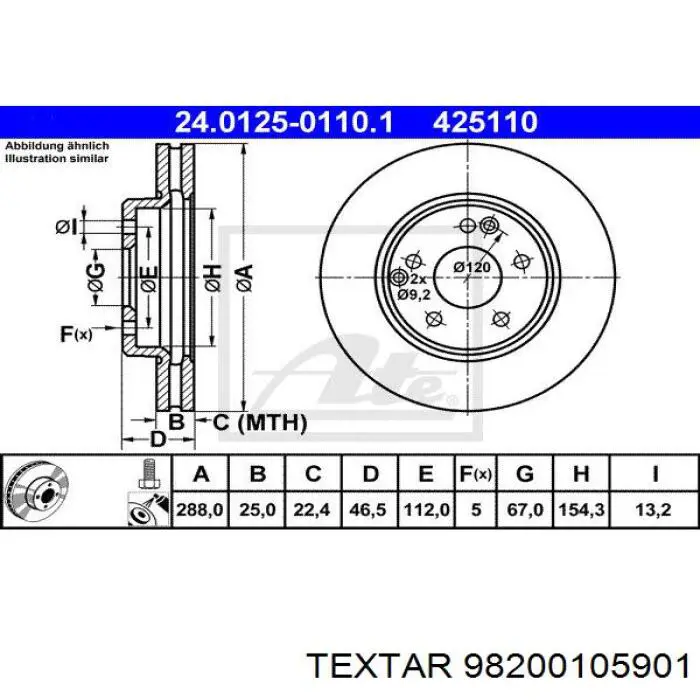 98200105901 Textar диск тормозной передний