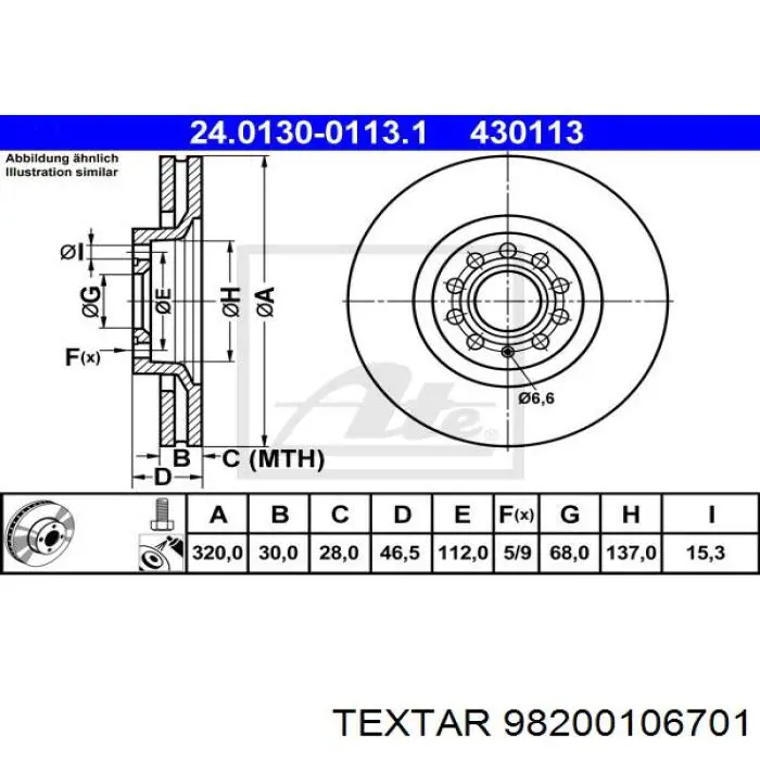 Тормоз дисковый передний Textar 98200106701 цена, от 62.35 USD