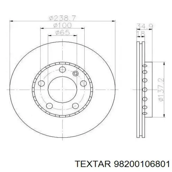 98200106801 Textar диск тормозной передний