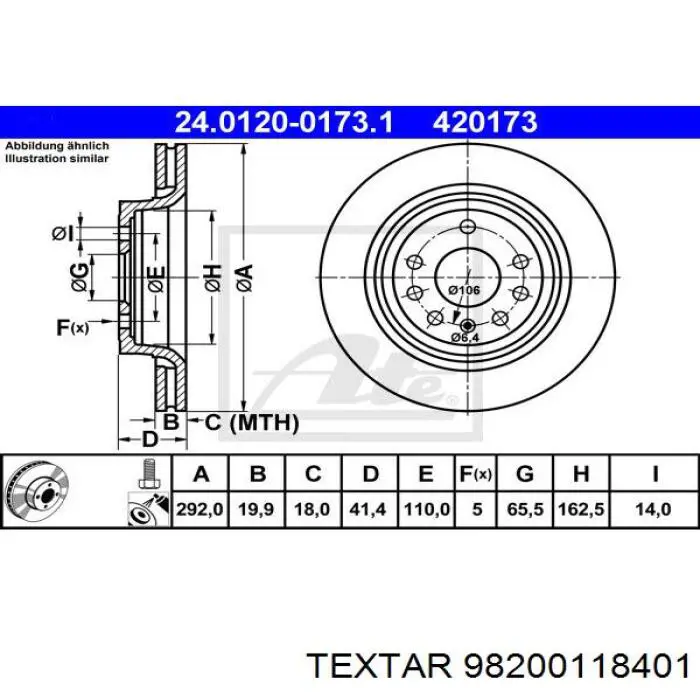 98200118401 Textar диск тормозной задний