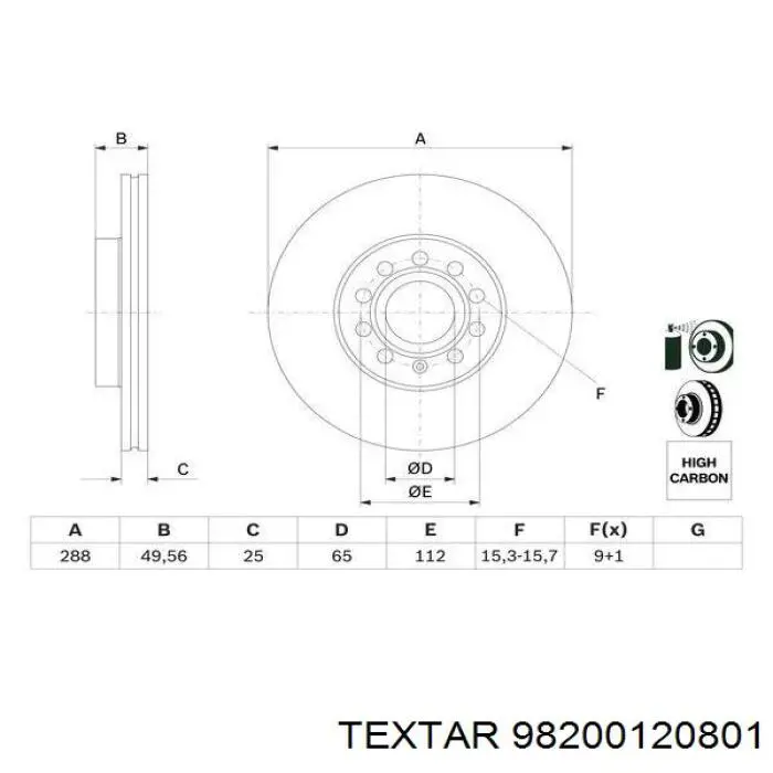 Купить 98200120801 Textar Ротор тормозной