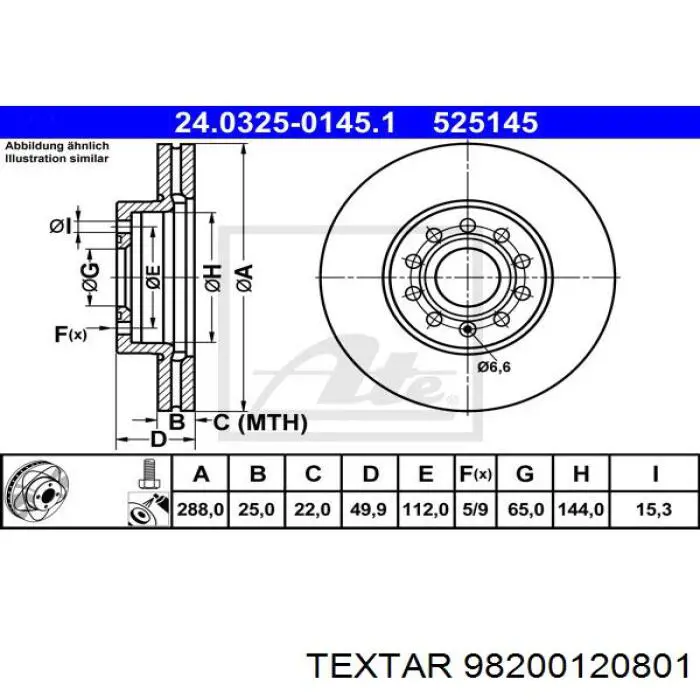 Тормоз дисковый передний Textar 98200120801 цена, от 24.01 USD