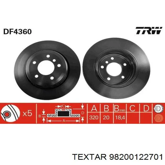 98200122701 Textar диск тормозной задний