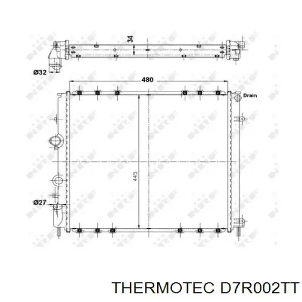 Радиатор охлаждения двигателя Thermotec D7R002TT цена, от 53.82 USD