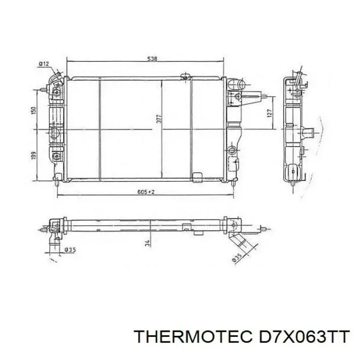Радиатор охлаждения двигателя Thermotec D7X063TT цена, от 57.34 USD