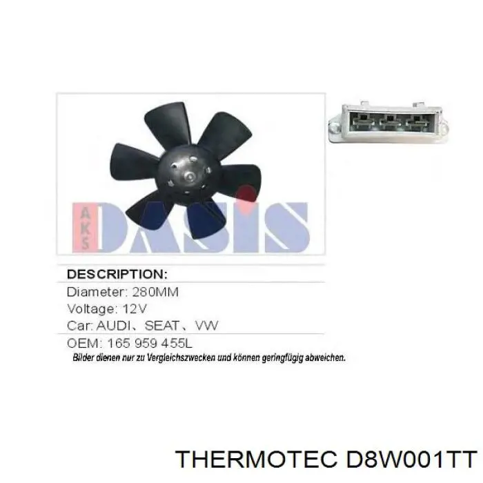 Электровентилятор охлаждения в сборе (мотор+крыльчатка) правый Thermotec D8W001TT цена, от 29.52 USD