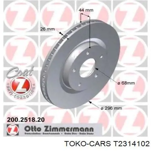 Диск тормозной передний TOKO CARS T2314102