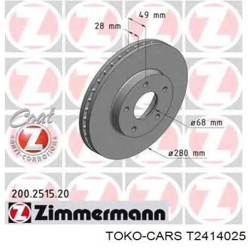 Задний тормозной диск Toko cars T2414025 цена, от 24.53 USD