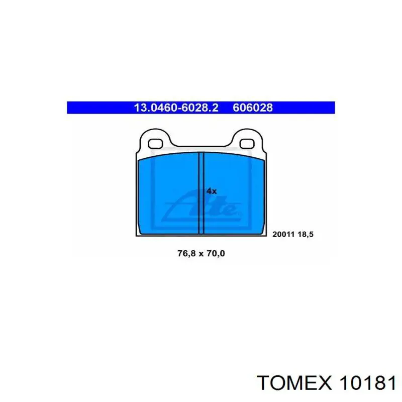 Передние тормозные колодки 10181 Tomex