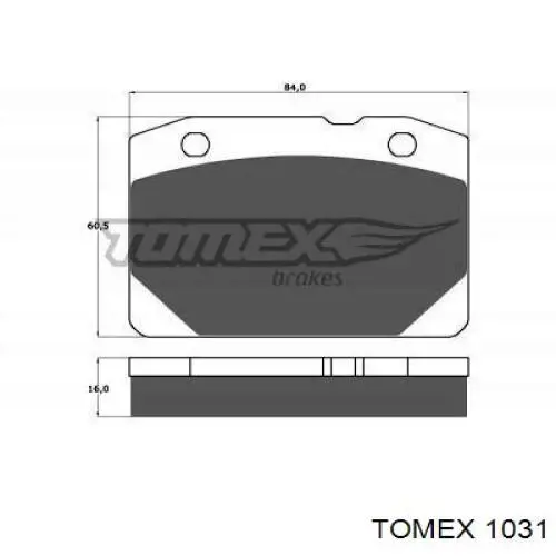 1031 Tomex колодки тормозные передние дисковые