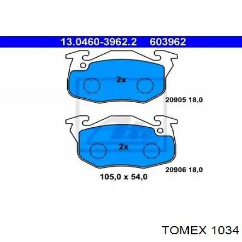 Передние тормозные колодки 1034 Tomex