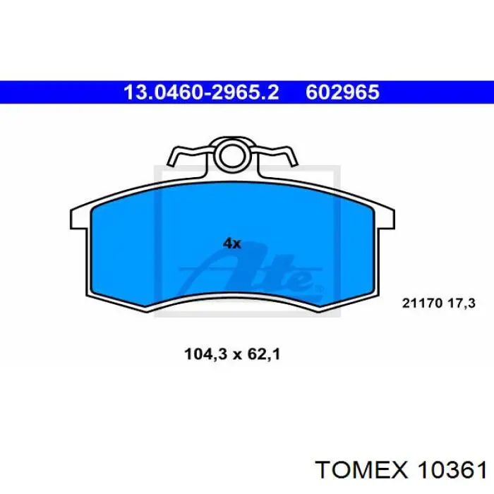 Передние тормозные колодки 10361 Tomex
