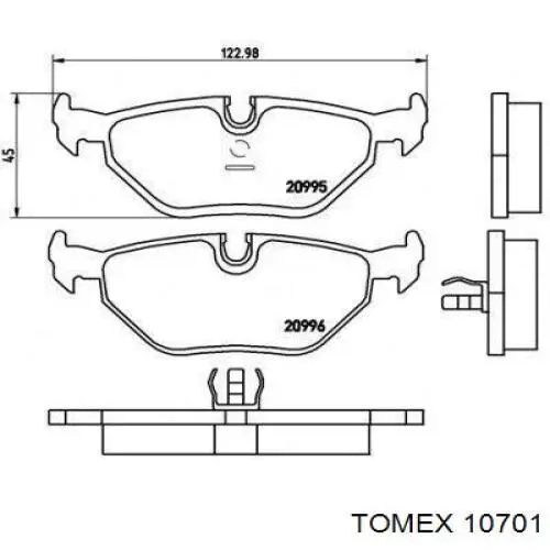 Pastillas de freno traseras 10701 Tomex