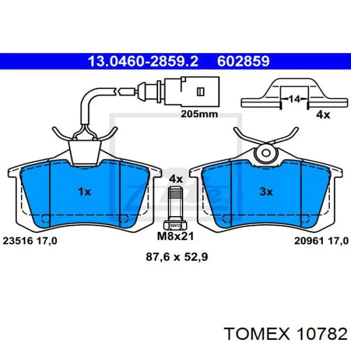 Задние тормозные колодки 10782 Tomex