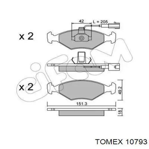 10793 Tomex колодки тормозные передние дисковые