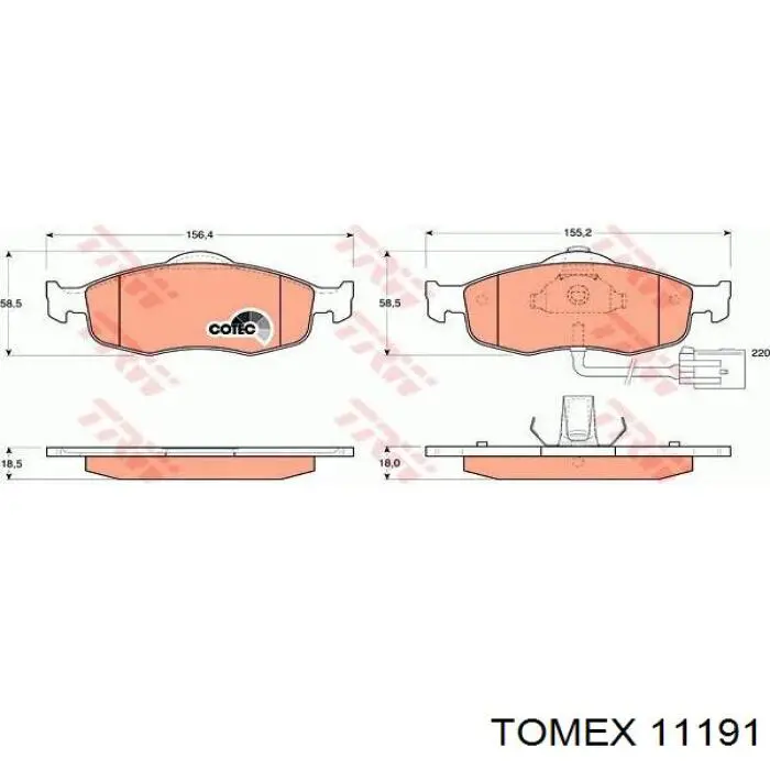 11191 Tomex колодки тормозные передние дисковые