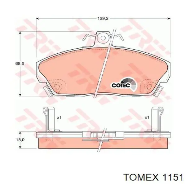 Pastillas de freno delanteras 1151 Tomex