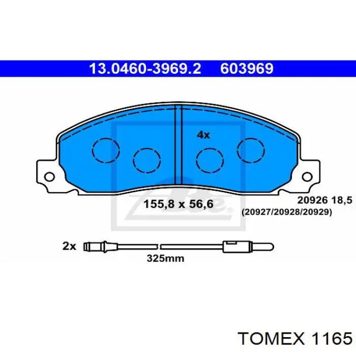 Передние тормозные колодки 1165 Tomex