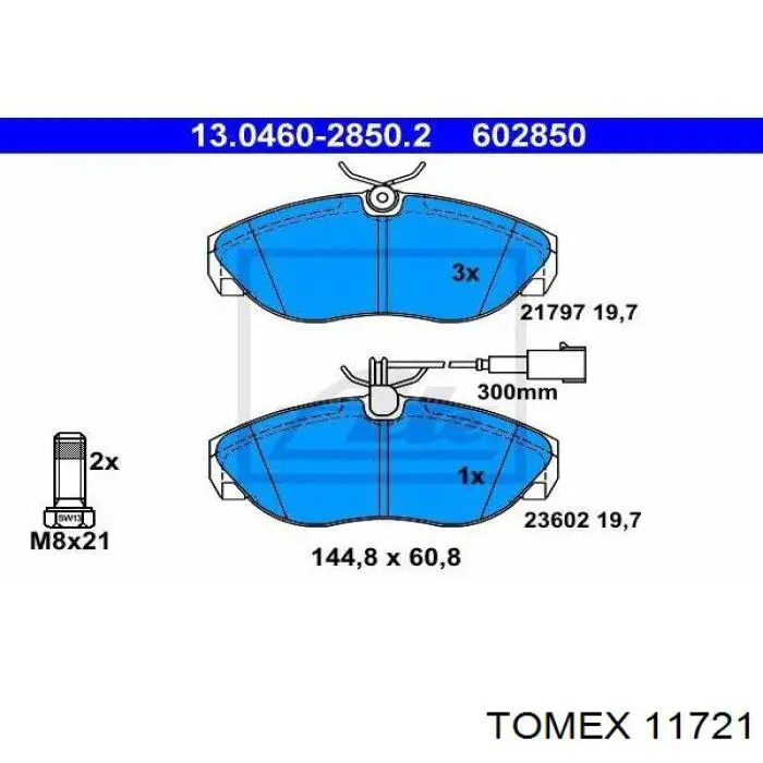 11721 Tomex колодки тормозные передние дисковые