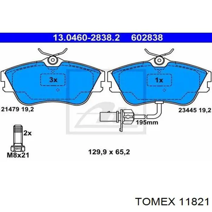 Передние тормозные колодки 11821 Tomex