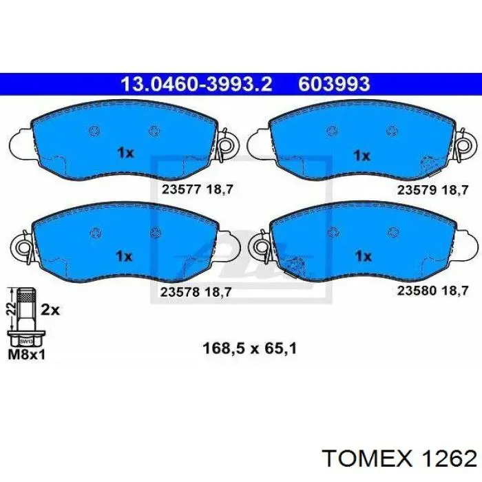 Передние тормозные колодки 1262 Tomex