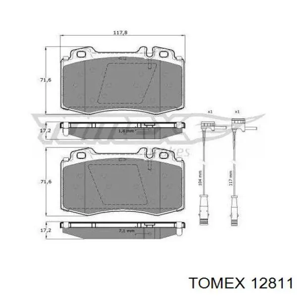 Передние тормозные колодки 12811 Tomex