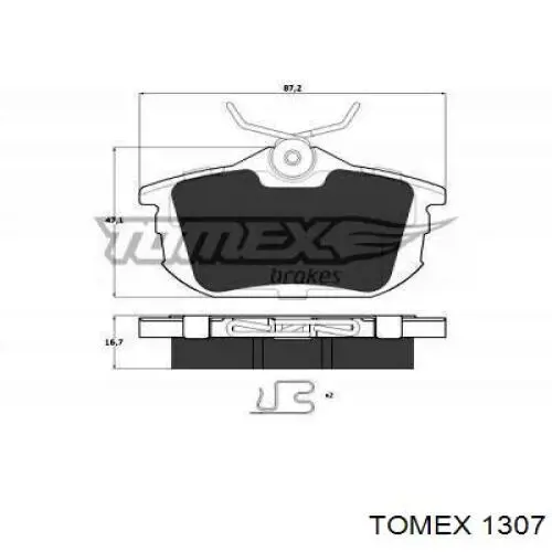 Pastillas de freno traseras 1307 Tomex