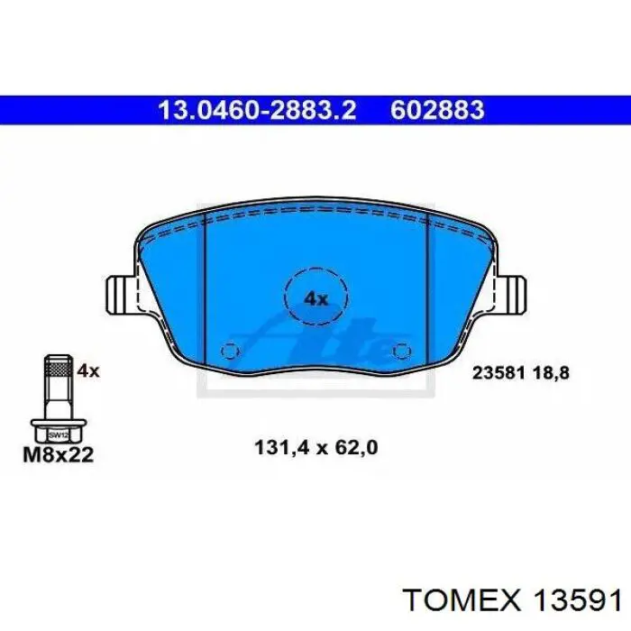 13591 Tomex колодки тормозные передние дисковые