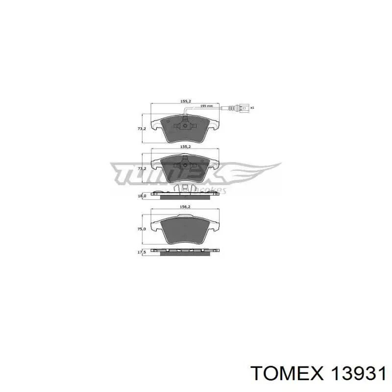 13931 Tomex колодки тормозные передние дисковые