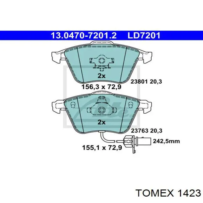 Передние тормозные колодки 1423 Tomex