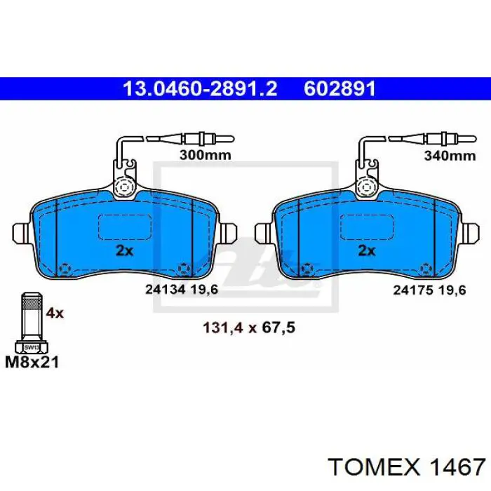 Передние тормозные колодки 1467 Tomex