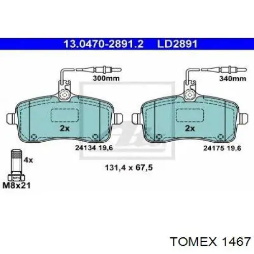 1467 Tomex Колодки передние