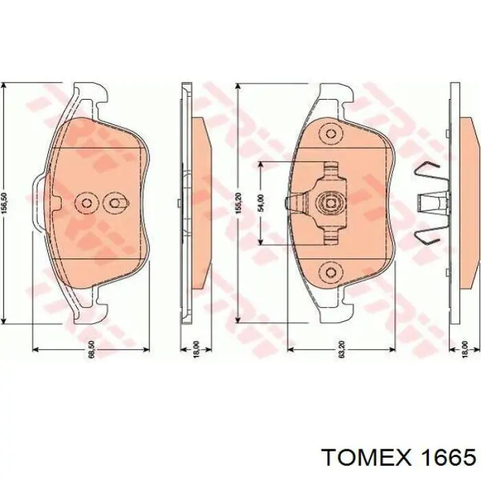 Передние тормозные колодки 1665 Tomex