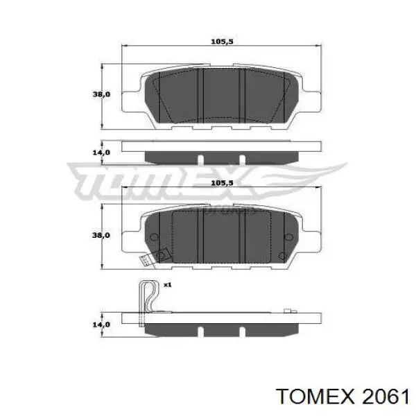 Задние барабанные колодки 2061 Tomex