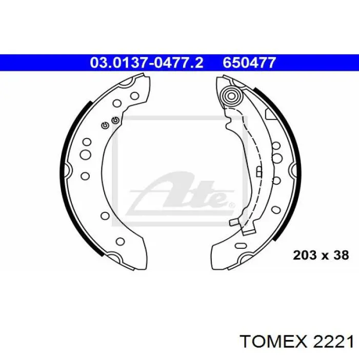 Задние барабанные колодки 2221 Tomex