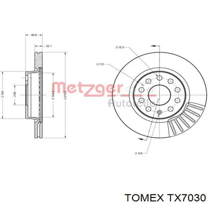 Передние тормозные диски TX7030 Tomex