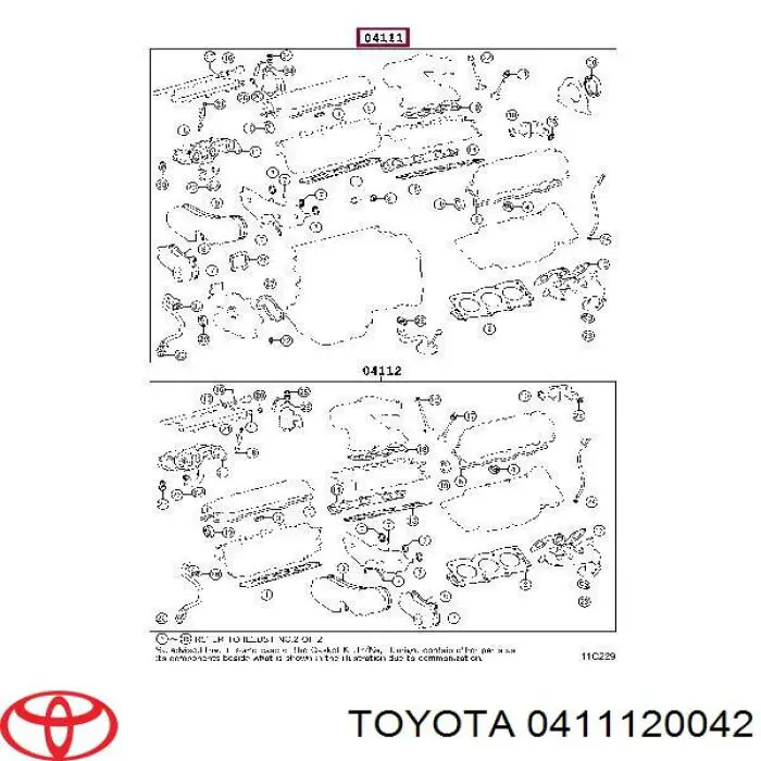 0411120042 Toyota комплект прокладок двигателя полный