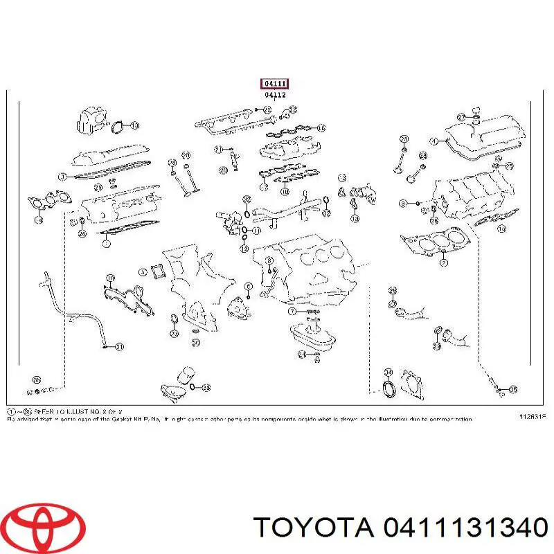 Комплект прокладок двигателя 0411131340 Toyota