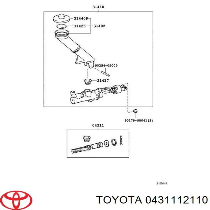 Juego de reparación, cilindro de freno principal 0431112110 Toyota