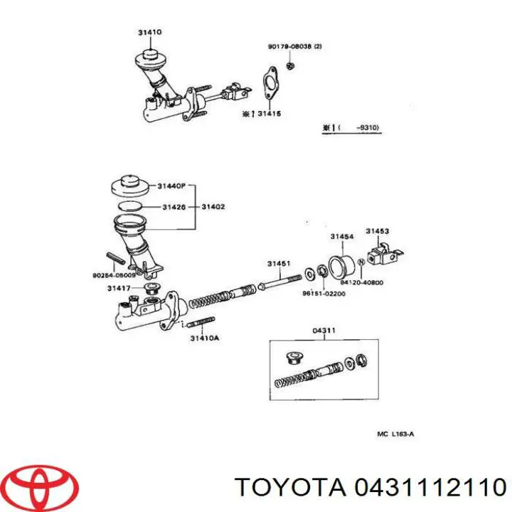 Kit de reparação de cilindro mestre do freio 0431112110 Toyota