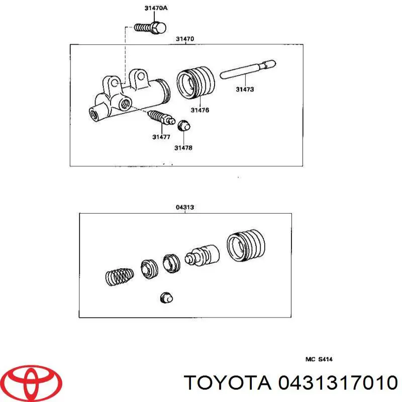 Kit de reparación del cilindro receptor del embrague 0431317010 Toyota